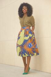 Military Style Shirt + Printed Midi Skirt