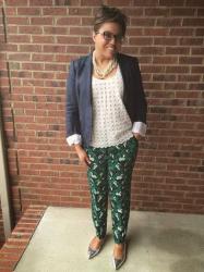 J. Crew Tuxedo Pant in Retro Floral and Retro Floral Popover 