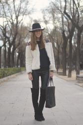 White faux fur coat