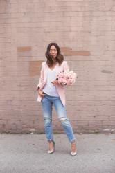 Pink Blazer and Boyfriend Jeans