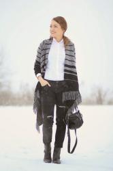 Winter in Black Jeans & Cardigan