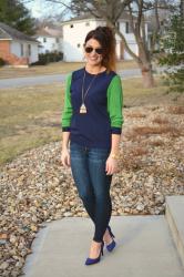 Blue + Green Color Block Blouse.