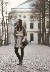 Over the knee boots and grey sweaterdress