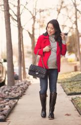 Red Trench + Joules Bow Rain Boots // 40-Week Bump