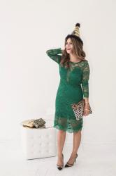 Happy New Year! | Green Lace Dress + Leopard Clutch