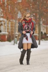 White Lace with Red Plaids