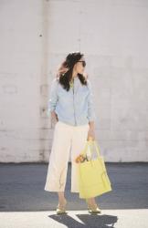 Spring: Colored Tote and Wide Cropped Pants