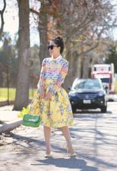 Spring Colors: Printed Blouse on Printed Full Skirt
