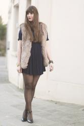 OUTFIT: COFFEE VEST & BLUE DRESS