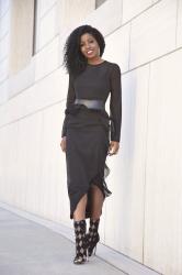 Ruffled Long Sleeve Midi Dress