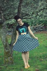 Lord of the Rings shirt and Polka Dot skirt