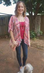 Colourful Tanks: Red, Kimono and Skinny Jeans | Blue and Striped Maxi Skirt
