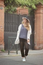 Lace Pants & Bicolor Hat