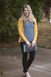 Mustard Cardigan and Grey Cords