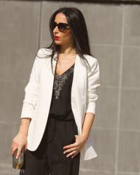 Black Beaded Jumpsuit and White Blazer