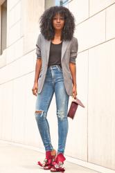 Men’s Blazer + Tank + High Waist Jeans