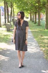 Outfit: Wrap dress, Rockport pumps