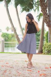 Eyelet Crop Top & Striped Midi