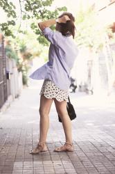 oversized shirt over skirt