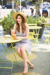 striped dress with embroidered trim