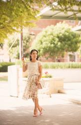 Floral Sheer Lattice Skirt + Pink Pumps