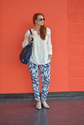 White Boho Blouse and Bold Palm Print Trousers