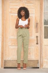 Tank Bodysuit + High Waist Relaxed Chinos