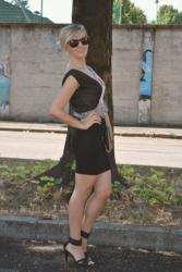 OUTFIT: ASYMMETRIC TANK TOP AND BLACK SKIRT - GONNA NERA ABBINATA AD UN TOP ASIMMETRICO NERO E ROSA ANTICO - 