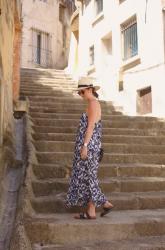 Outfit: watercolour print maxi dress in Orange