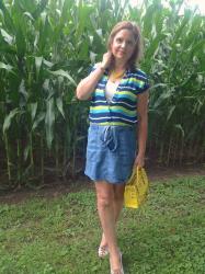 Fashion Over Fifty:  Stripes and Jean Skirts