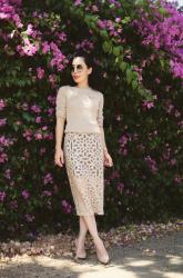 Fall Forward: Camel Lace Pencil Skirt & Camel Knit