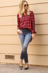 plaid tunic + skinny jeans