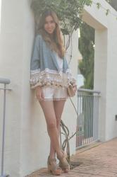 Blue kimono + lace shorts