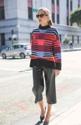 Colorful Knit, Leather Culottes