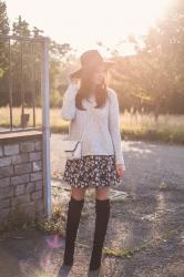 Outfit: wide brim hat and thigh high boots