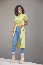 Military Shirt Dress x High Waist Jeans