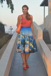 Chicwish Santorini Print Midi Skirt (in Santorini) at Sunrise