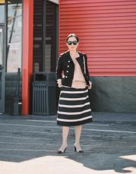 Ruffled Blouse & Striped Skirt