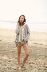 Slouchy Poncho and Denim Shorts for the Beach