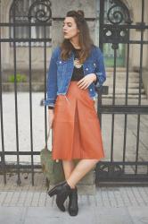 Midi leather skirt