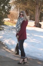 Burgundy Coat and Blanket Scarf