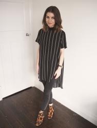 Outfit // Boohoo Stripe Side Split Tunic