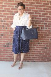 J. Crew Pleated Midi Skirt in Polka Dot 