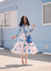 Spring Layers: Denim Shirt & Floral Dress