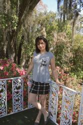 Stitch Fix Plaid Skirt with a Graphic Tee