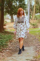 Mixed Print Tunic Dress & Blue Ankle Boots: Awkward…