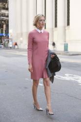 Rose Pleated Dress and Grey Blazer