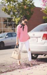 Pink Sweater and Ripped Jeans