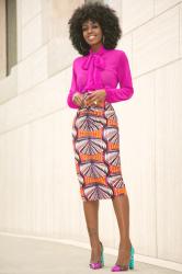Front Tie Blouse + Printed Midi Skirt