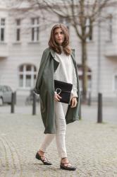 Nude Jeans and Olive Trench